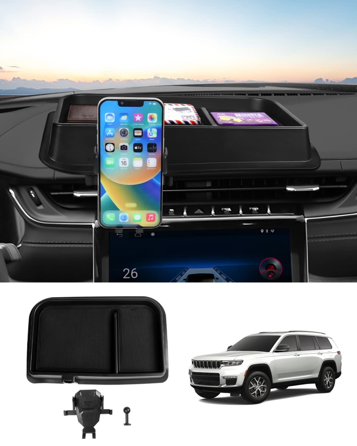 2021 jeep grand cherokee accessories Bulan 1 Autorder Phone Holder Mount for Jeep Grand Cherokee  /Grand  Cherokee L    Center Console Dashboard Organizer with Phone  Stand with