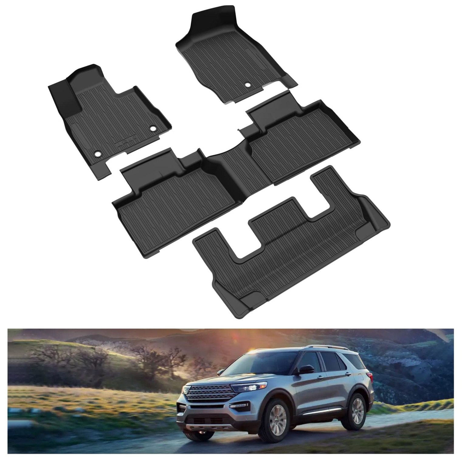 2021 ford explorer accessories Bulan 1 KIWI MASTER Floor Mats Compatible with - Ford Explorer Accessories  Replace OEM #LBZ--AA LBZ--CA All Weather Custom Fit  Row