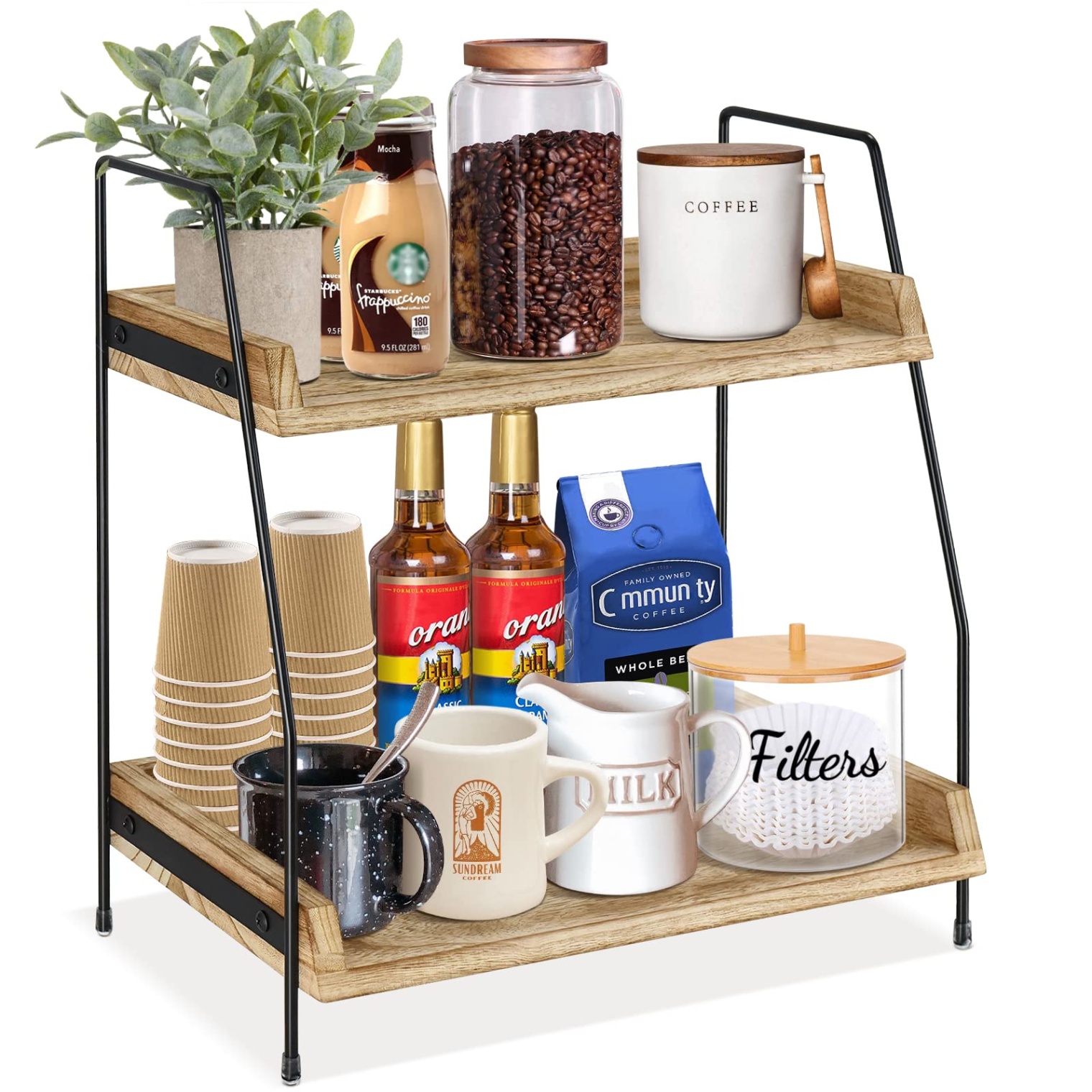 accessories for coffee bar Bulan 2 Coffee Bar Accessories and Organizer Countertop, Coffee Station Organizer  Kitchen Counter Shelf Organizer,Coffee Condiment Storage,Cup Lid Holder
