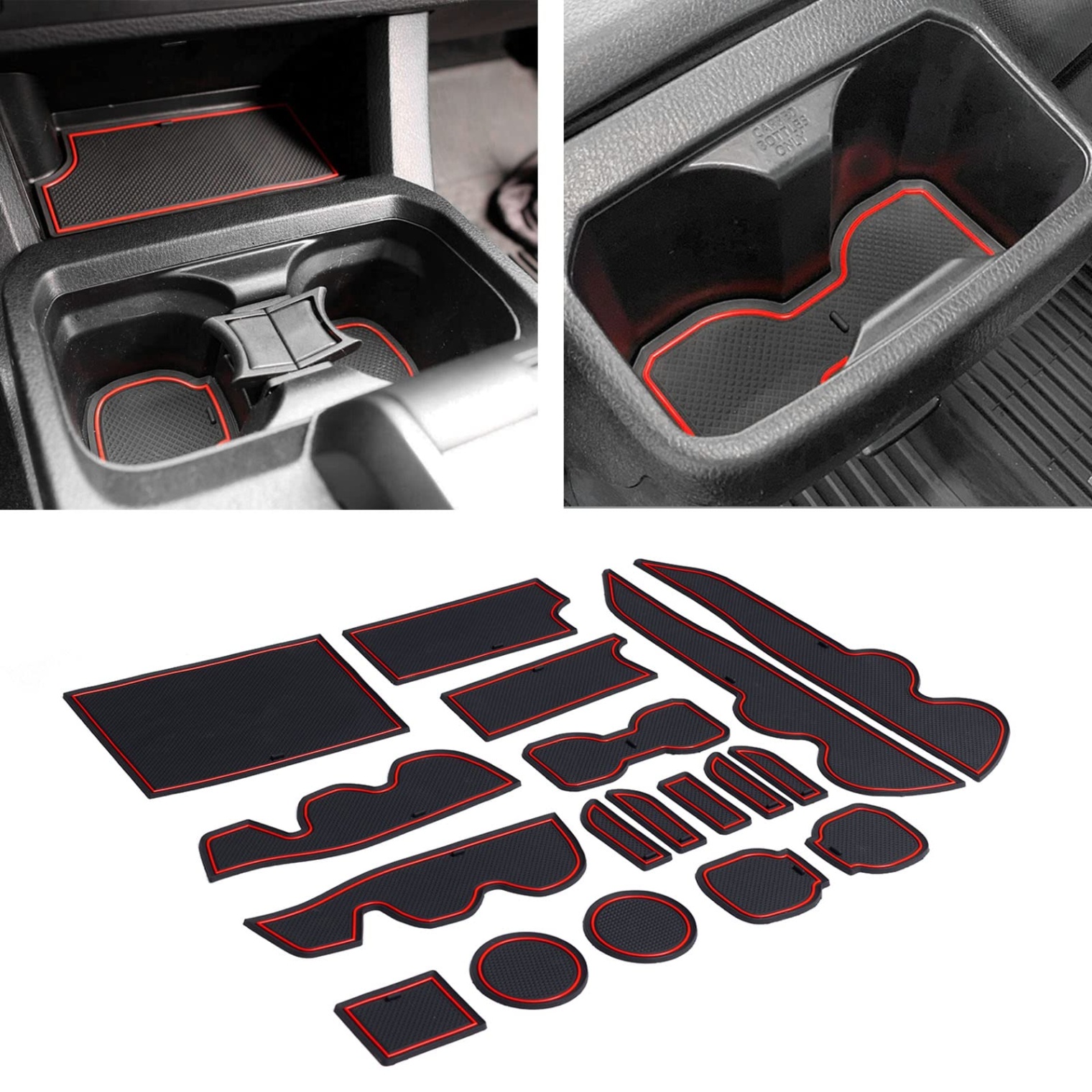 accessories toyota tacoma 2016 Bulan 3 JDMCAR Compatible with Toyota Tacoma Accessories - Premium Cup  Holder, Console, and Door Pocket Inserts Kit (Double Cab, Red Trim)