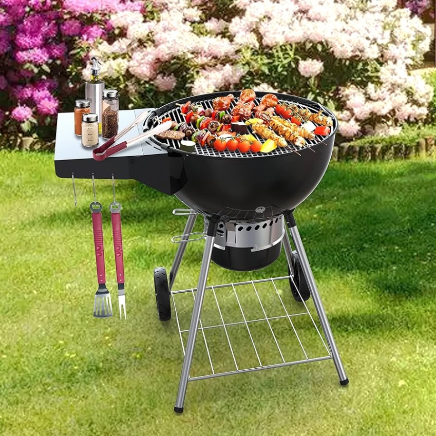 weber kettle grill accessories Niche Utama Home Kettle Grill Table Side Shelf for Weber " Kettle Charcoal Grills,  Foldable Weber Kettle Grill Accessory with  Tool Hangers, Black Powder  Coated BBQ
